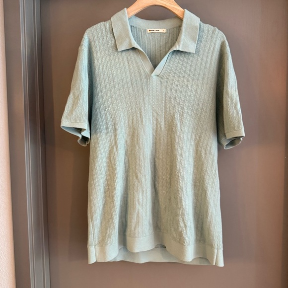 Marine Layer Men's Liam Light Blue/Green Sweater Polo Shirt - Picture 2 of 7